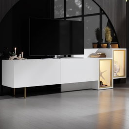 Hanah Home Tenon Soporte para TV Blanco y Dorado con Luz LED